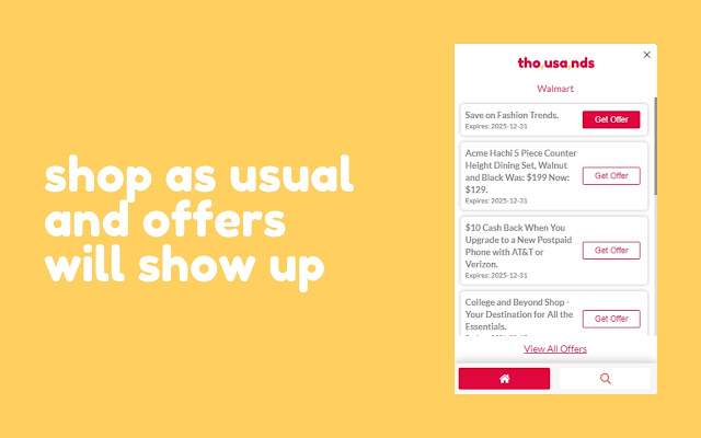 Thousands App Coupon Finder  from Chrome web store to be run with OffiDocs Chromium online