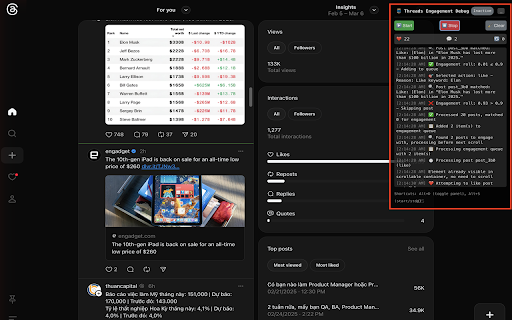 Threads Engagement Automation  from Chrome web store to be run with OffiDocs Chromium online