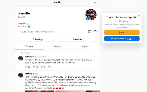 Threads Followers Exporter  from Chrome web store to be run with OffiDocs Chromium online