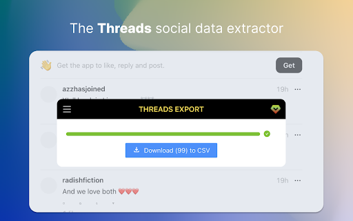 Threads Scraper Export Tool for Threads  from Chrome web store to be run with OffiDocs Chromium online