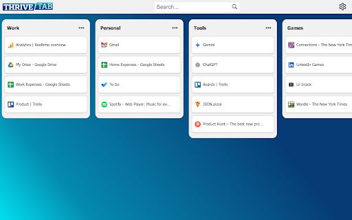 Thrive Tab: The Sites You Need, Blazing Fast  from Chrome web store to be run with OffiDocs Chromium online
