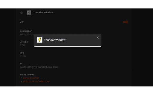 Thunder Window  from Chrome web store to be run with OffiDocs Chromium online