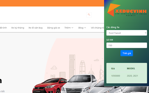 Thuê Xe 16 chỗ hà nội Đức Vinh  from Chrome web store to be run with OffiDocs Chromium online