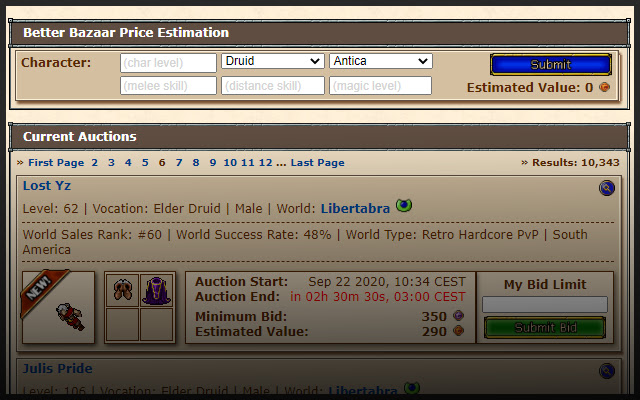 Tibia Better Bazaar  from Chrome web store to be run with OffiDocs Chromium online