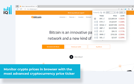TickerIQ Crypto Price Ticker  from Chrome web store to be run with OffiDocs Chromium online