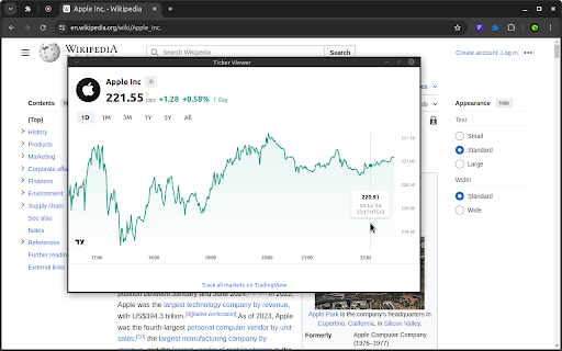 Ticker Viewer  from Chrome web store to be run with OffiDocs Chromium online