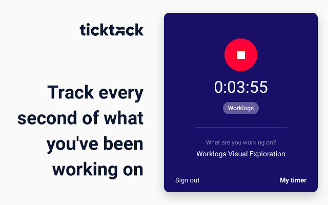 TickTack Time Tracker de Chrome web store se ejecutará con OffiDocs Chromium en línea