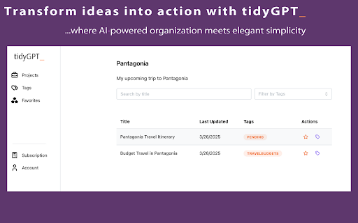 tidyGPT ChatGPT Organizer  from Chrome web store to be run with OffiDocs Chromium online