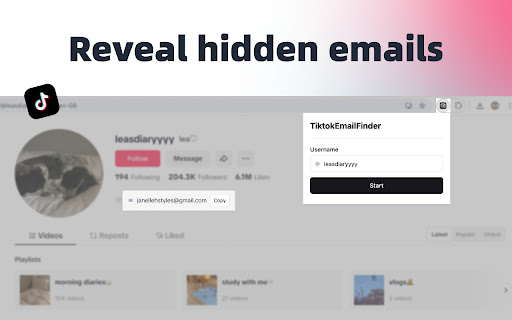 TikTok Email Finder for Instant Influencer Contact Info  from Chrome web store to be run with OffiDocs Chromium online