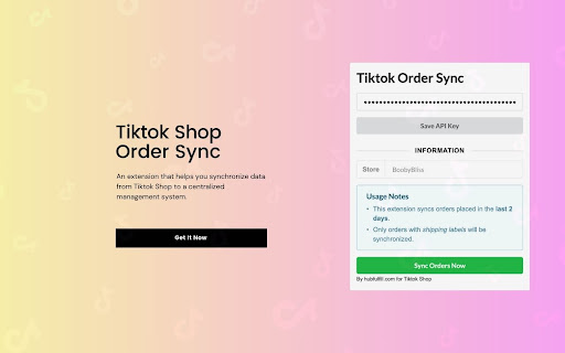 Tiktok Order Sync by HubFulFill  from Chrome web store to be run with OffiDocs Chromium online