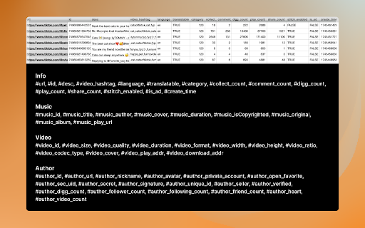 TikVideos Export Video list from TikTok User  from Chrome web store to be run with OffiDocs Chromium online