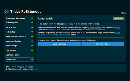 Tildes ReExtended  from Chrome web store to be run with OffiDocs Chromium online