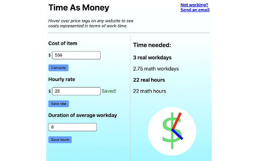 Time As Money  from Chrome web store to be run with OffiDocs Chromium online