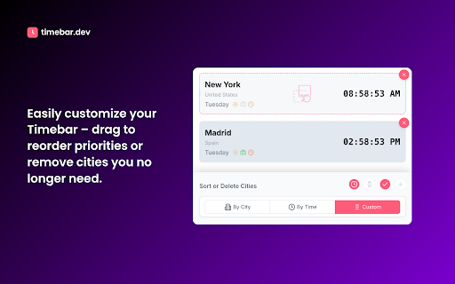 Timebar: A world clock and meeting planner for your side panel  from Chrome web store to be run with OffiDocs Chromium online