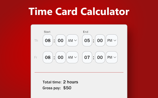 Time Card Calculator from Chrome web store to be run with OffiDocs Chromium online Time Card Calculator from Chrome web store to be run with OffiDocs Chromium online