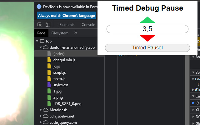 Timed Debug Pauser  from Chrome web store to be run with OffiDocs Chromium online