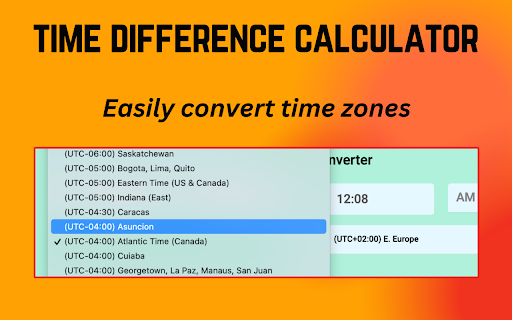 Time Difference Calculator  from Chrome web store to be run with OffiDocs Chromium online