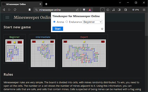 Timekeeper for Minesweeper Online  from Chrome web store to be run with OffiDocs Chromium online