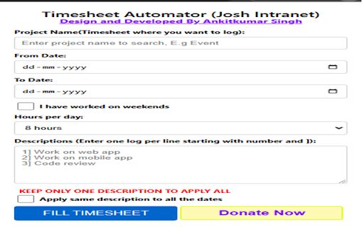 Timesheet Automator By thedevAnkit  from Chrome web store to be run with OffiDocs Chromium online