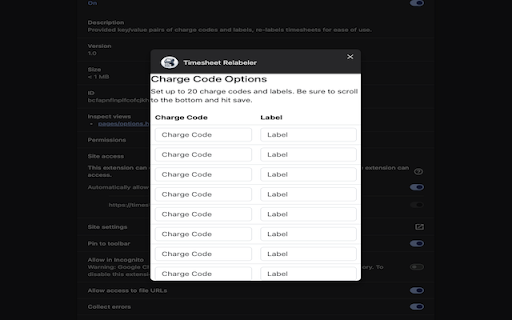 Timesheet Relabeler  from Chrome web store to be run with OffiDocs Chromium online