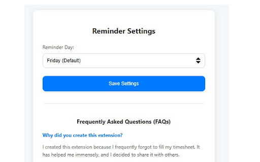 Timesheet Reminder  from Chrome web store to be run with OffiDocs Chromium online