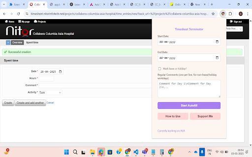 Timesheet Terminator  from Chrome web store to be run with OffiDocs Chromium online