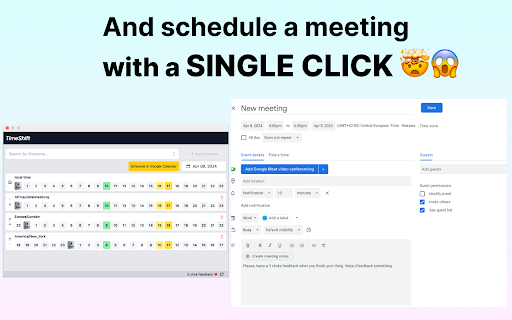 Time⚡️Shift: Time Zones for Meetings  from Chrome web store to be run with OffiDocs Chromium online