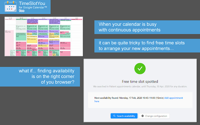 TimeSlotYou for Google Calendar™  from Chrome web store to be run with OffiDocs Chromium online