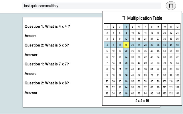 Times Table  from Chrome web store to be run with OffiDocs Chromium online