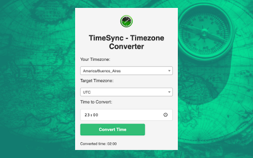 TimeSync Timezone Converter  from Chrome web store to be run with OffiDocs Chromium online
