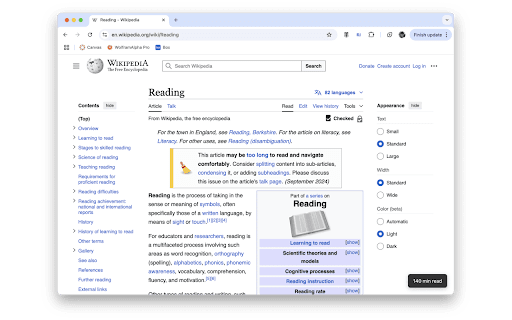 Time to Read  from Chrome web store to be run with OffiDocs Chromium online