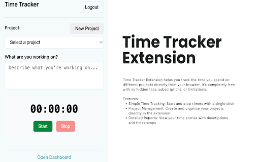 Time Tracker Extension  from Chrome web store to be run with OffiDocs Chromium online