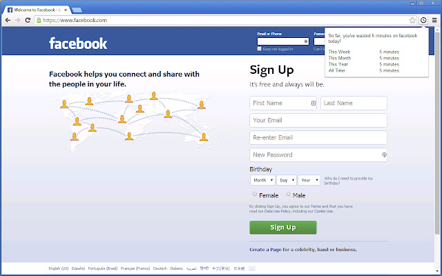 time tracker for facebook  from Chrome web store to be run with OffiDocs Chromium online