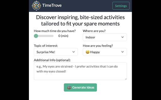 TimeTrove Extension  from Chrome web store to be run with OffiDocs Chromium online