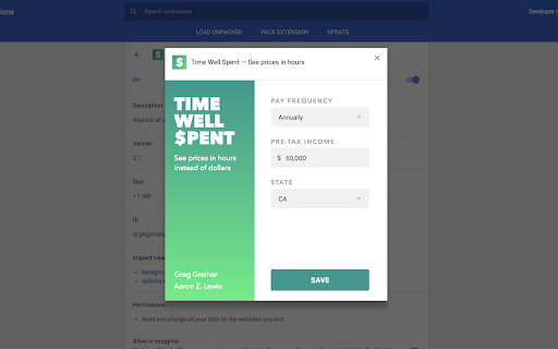 Time Well Spent — See prices in hours  from Chrome web store to be run with OffiDocs Chromium online