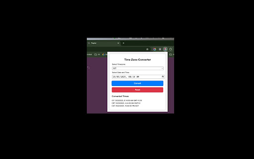 Timezone Converter  from Chrome web store to be run with OffiDocs Chromium online