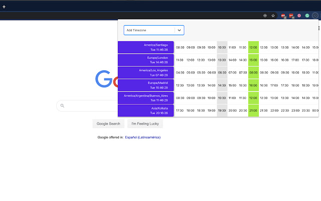 Timezones.global  from Chrome web store to be run with OffiDocs Chromium online