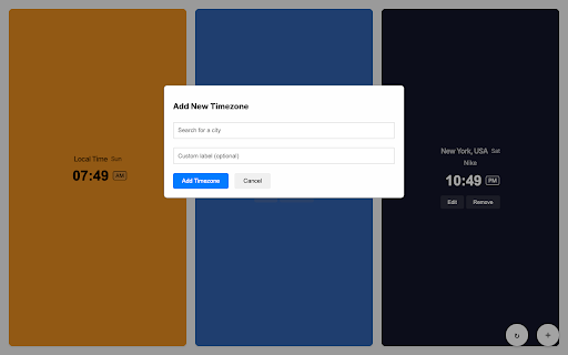 Timezonez  from Chrome web store to be run with OffiDocs Chromium online