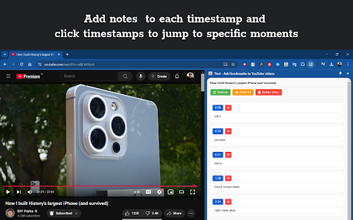 Timi Add bookmarks to YouTube videos  from Chrome web store to be run with OffiDocs Chromium online
