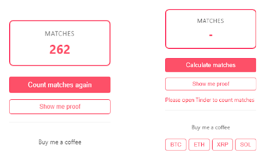 Tinder Match Counter  from Chrome web store to be run with OffiDocs Chromium online