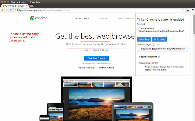Tinker Chrome  from Chrome web store to be run with OffiDocs Chromium online