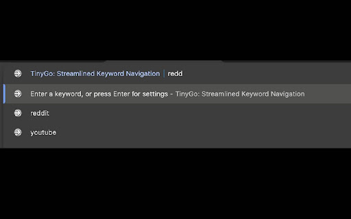 TinyGo: Streamlined Keyword Navigation  from Chrome web store to be run with OffiDocs Chromium online