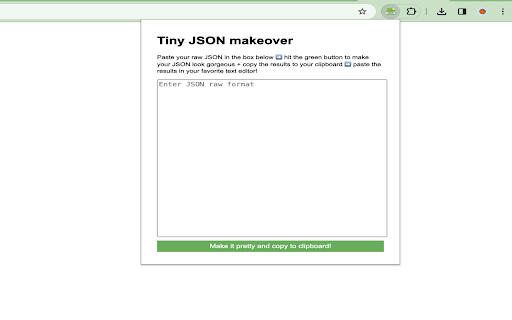 Tiny JSON makeover  from Chrome web store to be run with OffiDocs Chromium online