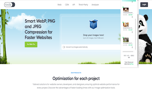 TinyPNG  from Chrome web store to be run with OffiDocs Chromium online