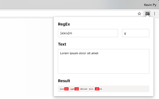 Tiny Regex  from Chrome web store to be run with OffiDocs Chromium online