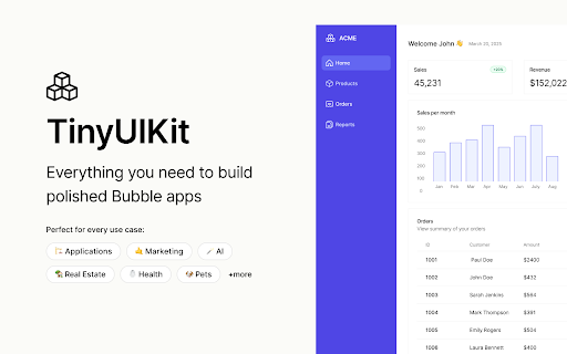 TinyUIKit  from Chrome web store to be run with OffiDocs Chromium online