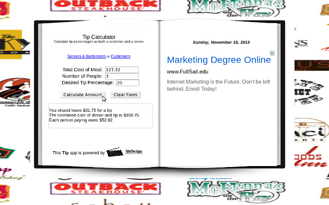 Tip Calculation Tool  from Chrome web store to be run with OffiDocs Chromium online