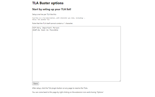 TLA Buster  from Chrome web store to be run with OffiDocs Chromium online