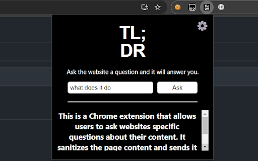 T.L.D.R  from Chrome web store to be run with OffiDocs Chromium online