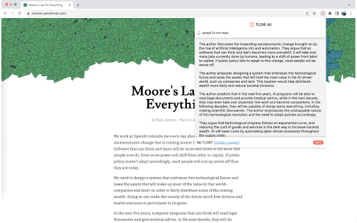 TLDR.AI  from Chrome web store to be run with OffiDocs Chromium online